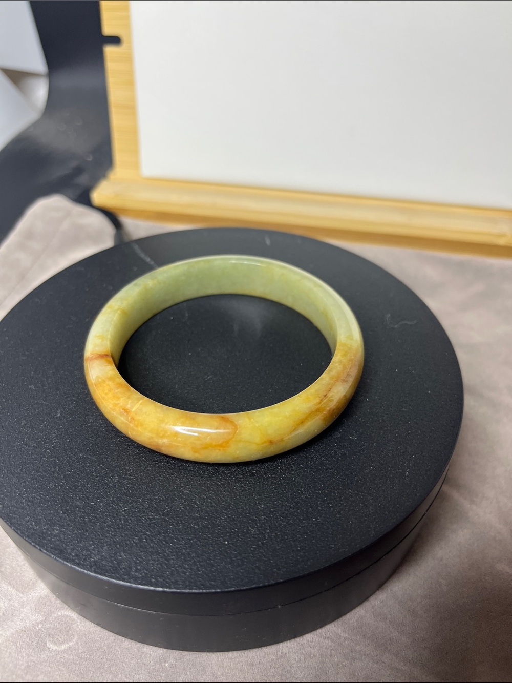 Green and Gold-Tone Jade Bangle Bracelet